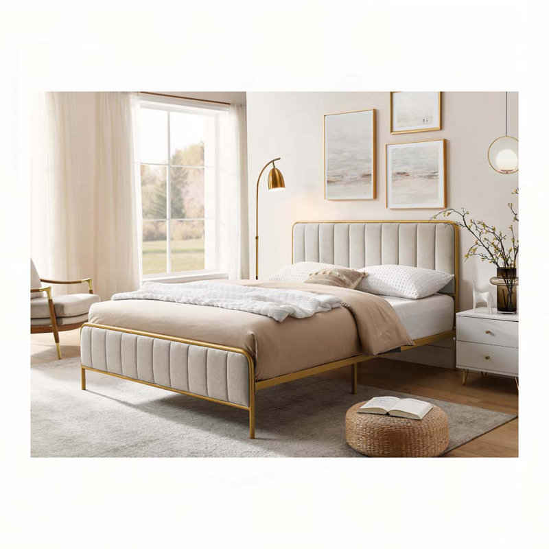 Upholstered Bed Frame, Khaki