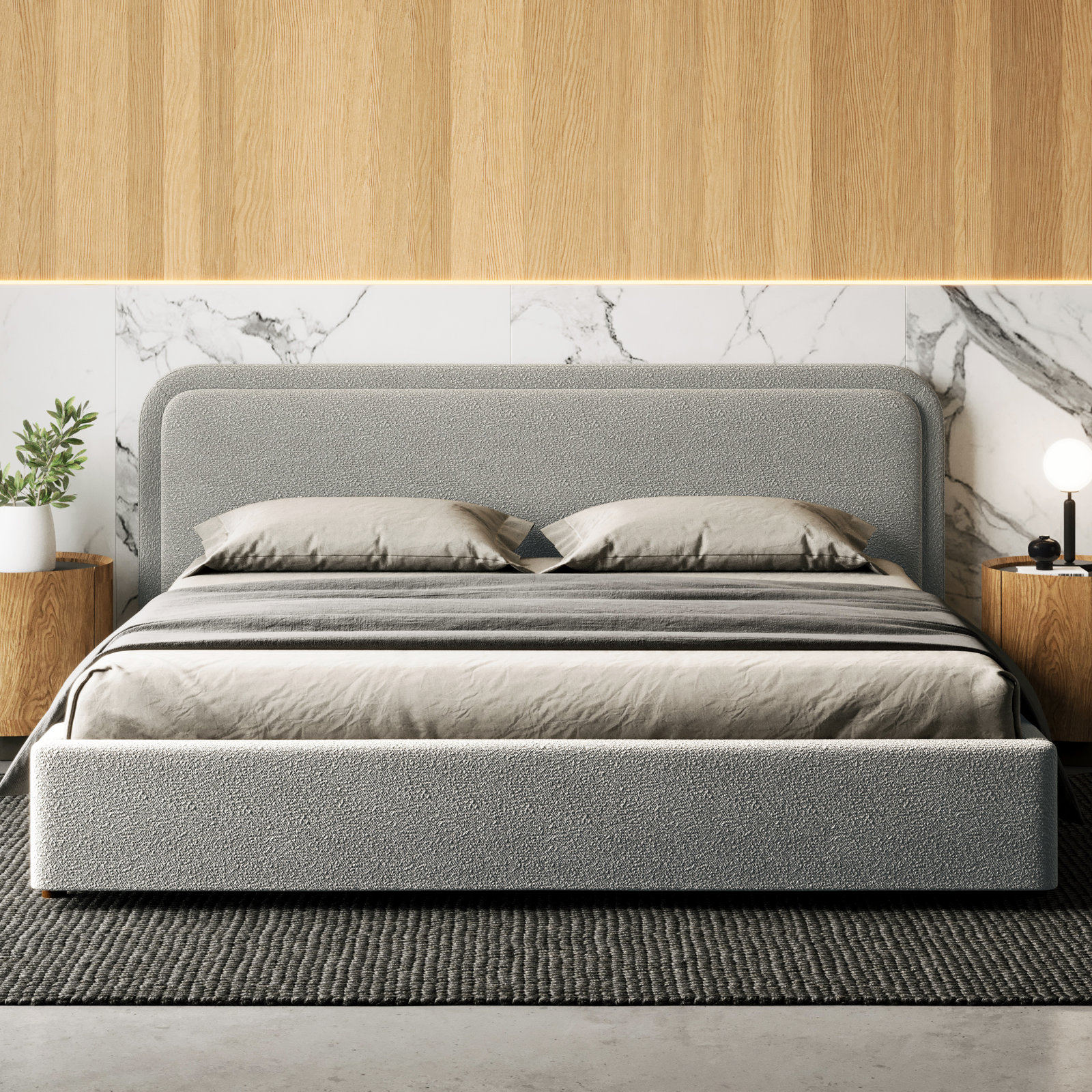 Baneza Platform Bed, Gray Boucle, King
