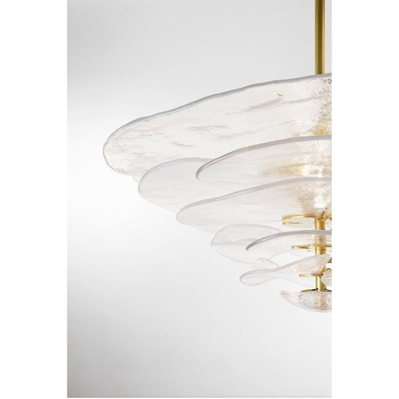 Lustre résidentiel Lilypad, Or antique, H 18 po x l 49 po x P 49 po, Transparent / blanc / ambre