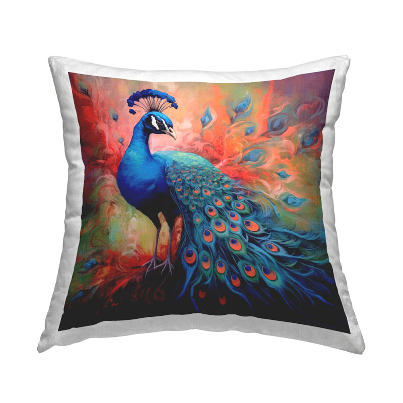 Coussin décoratif imprimé plumes et paon fantaisie par Lazar Studio