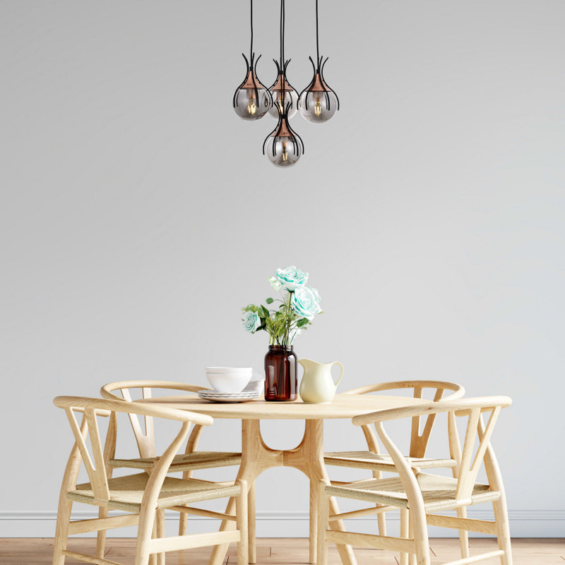 Industrial Chandelier, Metal Body with Glass Cap, 39.4 x 15.7 inches | 4 x E27 Sockets, Max 6W | Black & Bronze Finish, IP20 Rated | Perfect for Dining Rooms, Living Spaces & Modern Decor