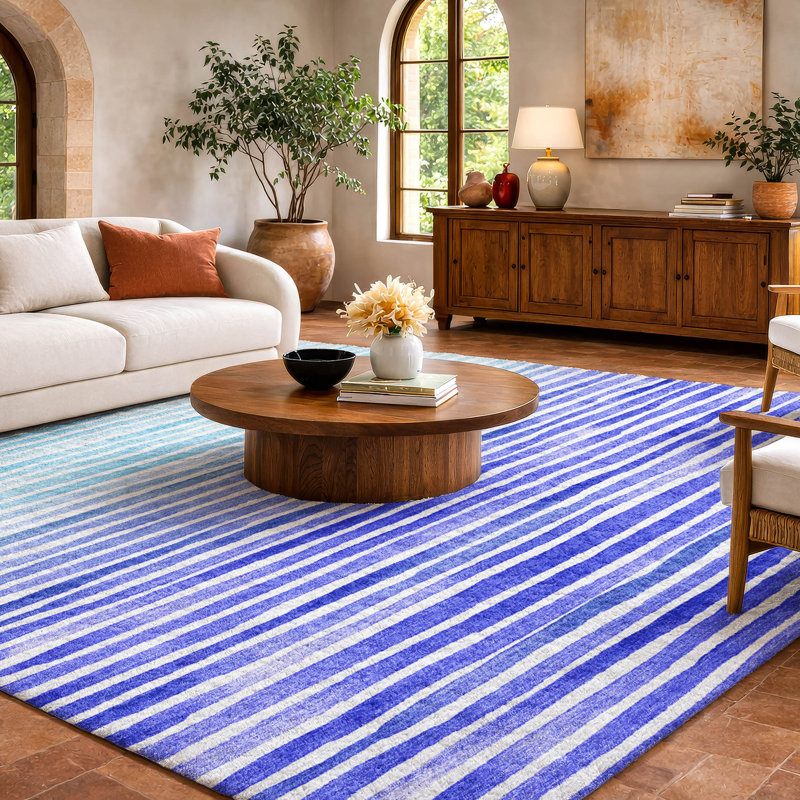 Tapis à poils longs de qualité supérieure lavable à la machine Dream ADS187, Bleu, 10 pi x 14 pi