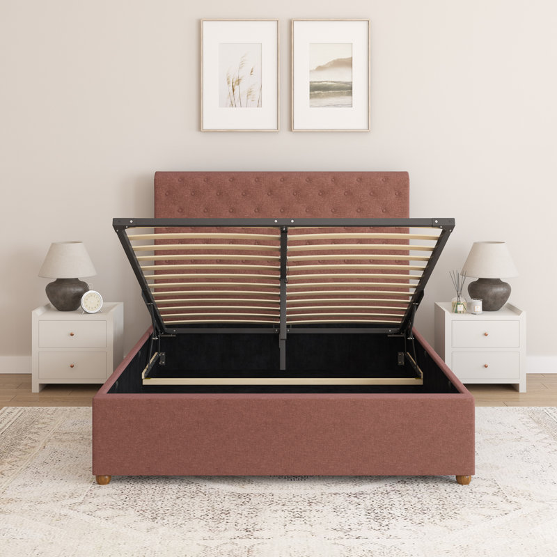 Upholstered Lift Up Storage Ottoman Bed, Single (107 x 220 cm), Luxe Chenille Blush