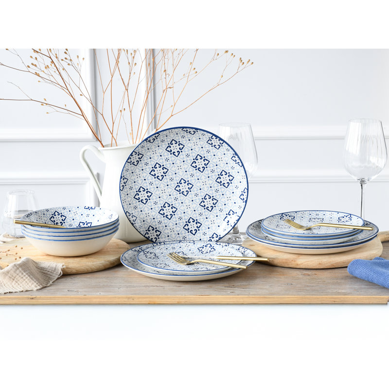 Yara Piece Dinnerware Set - Service for 4, Blue/White