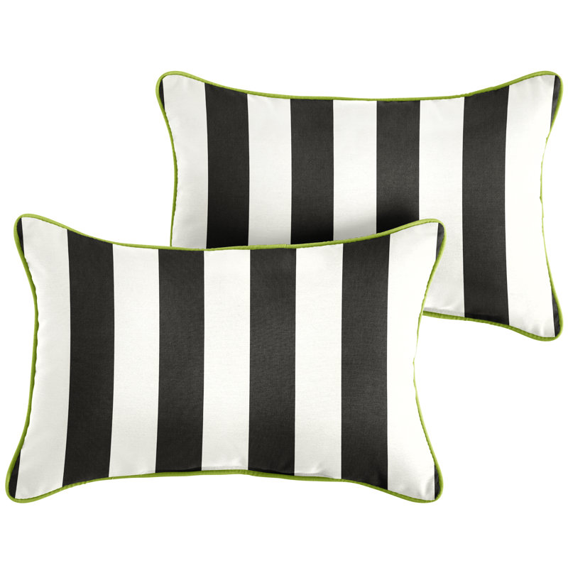  Coussin extérieur d'extérieur à rayures, 12 po x 18 po, Cabana classique à rayures noires Sunbrella®