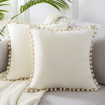 Pack Of 2 Decorative Pillow Covers 16X16 Inches Cream Velvet Throw Pillow Covers
