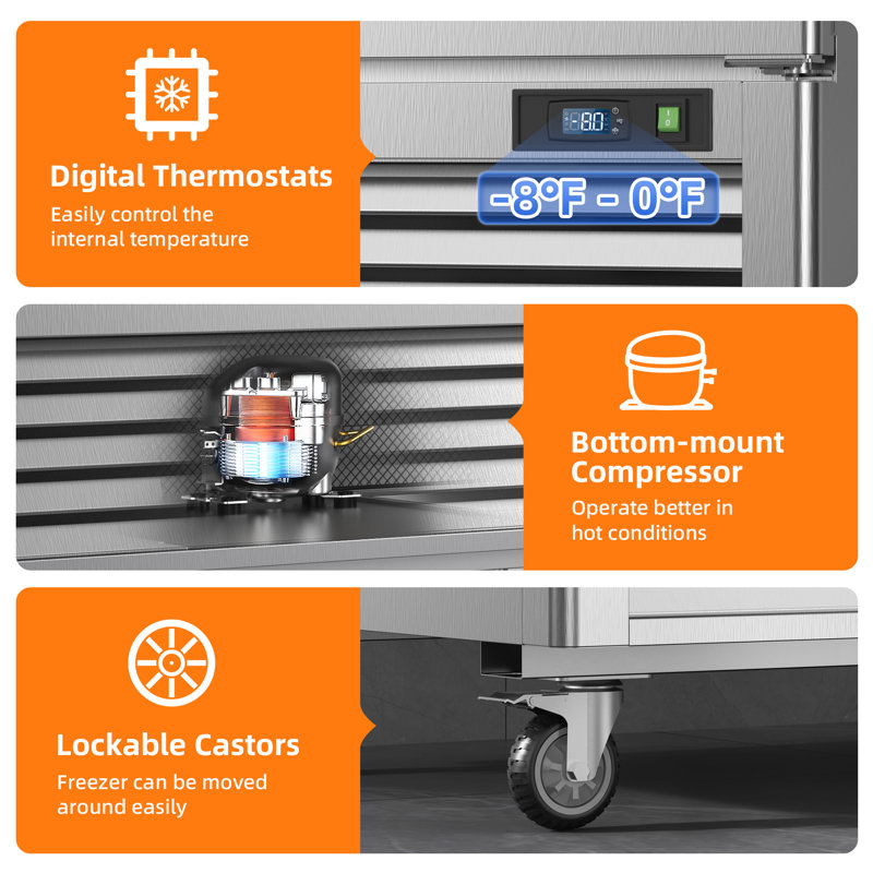 Coolski 54.4 Inch Commercial Freezer, Reach-in Freezer Upright with 2 Doors, 49 cu.ft. Capacity Fan Cooling Stainless Steel