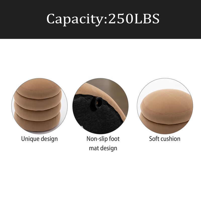 Soft Round Ottoman Footrest Stool, Coffee Velvet
