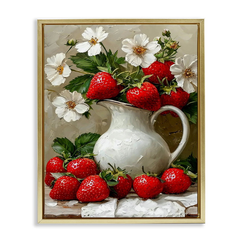 Cadre flottant Painterly Strawberries, H 21 po x l 17 po, Cadre flottant métallique doré