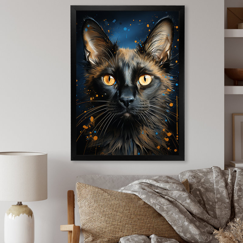 Siamese Serenade Cat I - décoration murale chat, Cadre simple noir, H 32 po x l 16 po x P 1 po