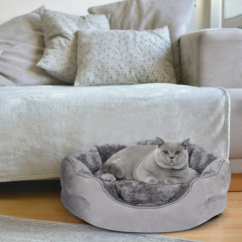 Lit rond pour chat, Gris, Petit (L 20 po x l 19 po)