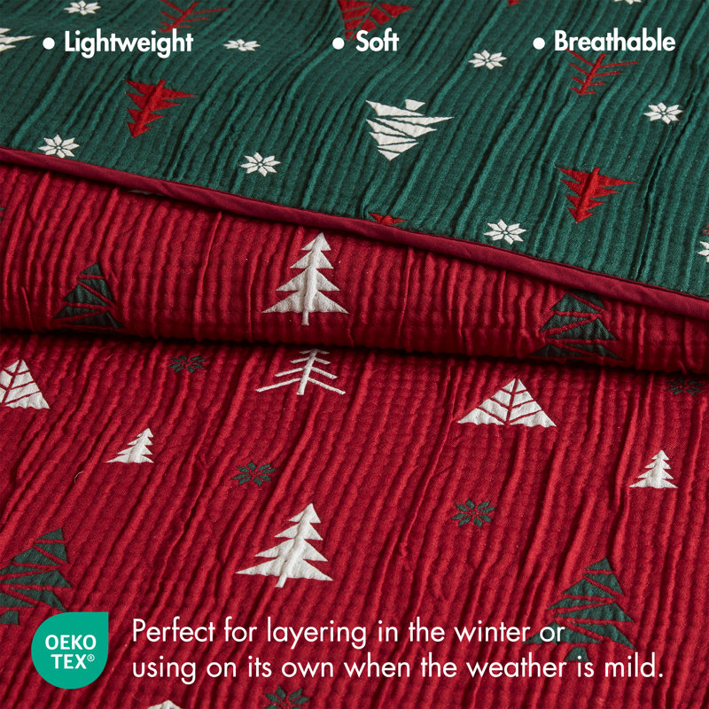 Madison Park Red Cozy Holiday Reversible Textured 2-Piece 50x60'' Throw & Decorative Accent Pillows