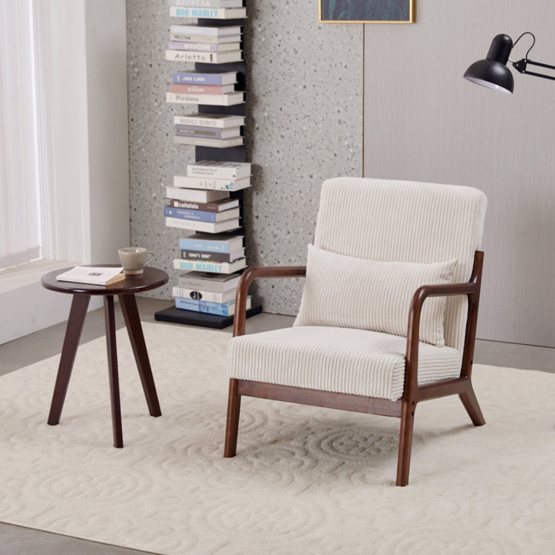 Ensemble de chaise d'appoint et de table basse Mid-Century, Noyer, Beige