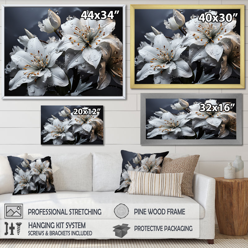 Tempête émotive I - impressions d'orchidées sur toile, H 24 po x l 32 po x P 1 po, Cadre doré simple
