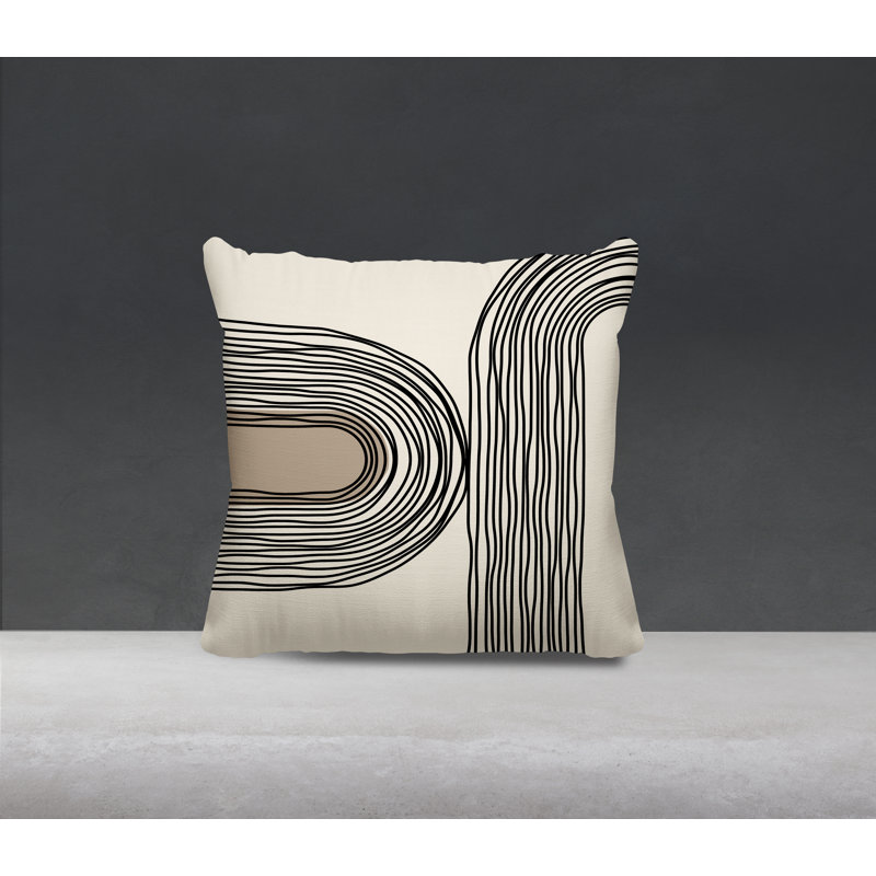Coussin décoratif réversible intérieur / extérieur Cassie, H 17 po x l 17 po, Beige / crème / noir