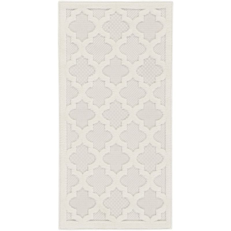 Adianey Red Barrel Studio Easy Care Trellis Ivory/White Indoor/Outdoor Area Rug, Runner 2' x 4'