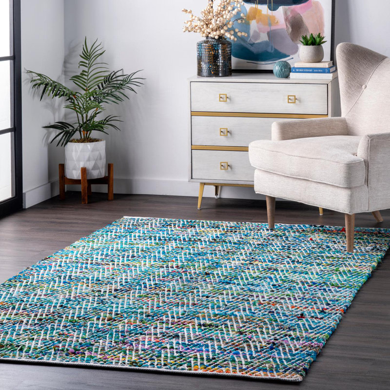 Hughes Chevron Cotton Hand Woven Area Rug, Rectangle 122 x 183cm