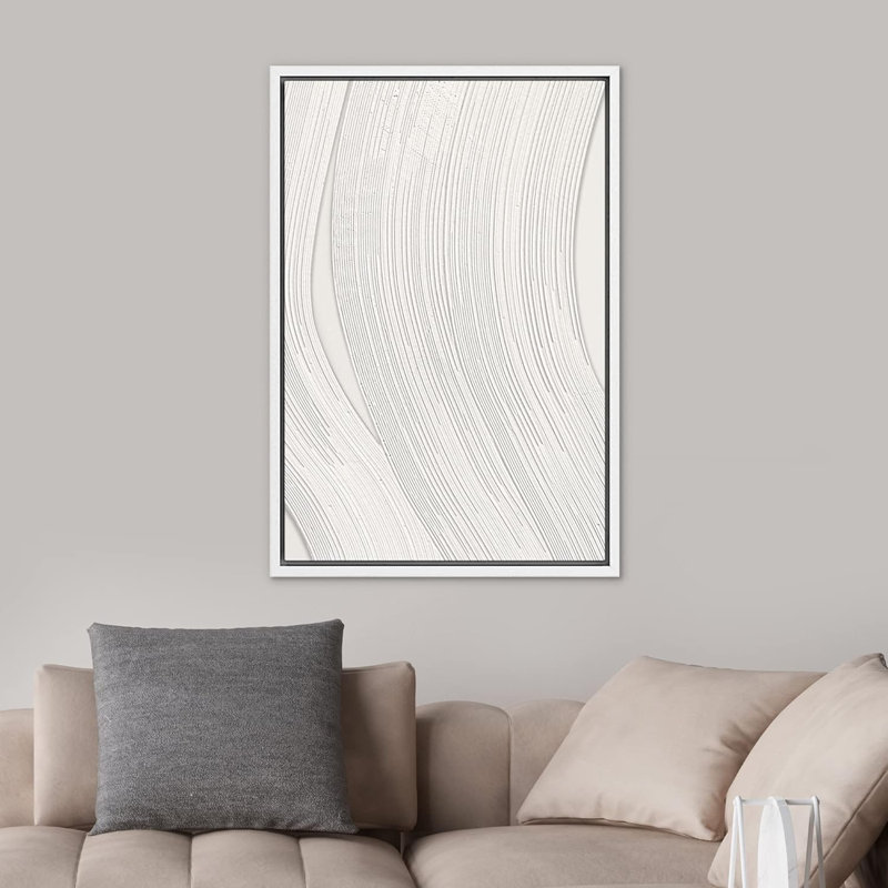 Géométrique, lignes grises et blanches, coup de pinceau, collage, formes abstraites, minimalisme, décoration murale nordique contemporaine sur toile