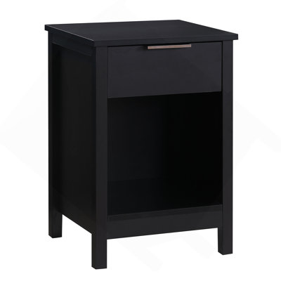 Nightstand with Drawer,3-Tier End Side Table with Storage Drawer and Shelf,Modern Bedside Night Stand for Bedroom, Living Room-Retro Black
