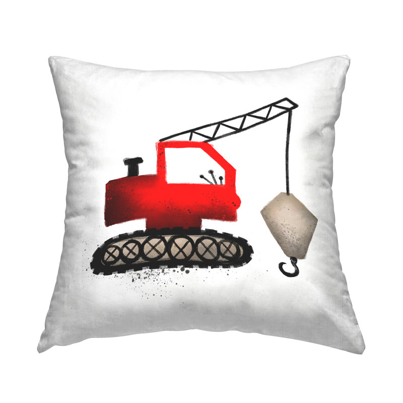 Conception de coussin décoratif rouge avec grue de construction rouge par Elizabeth Medley