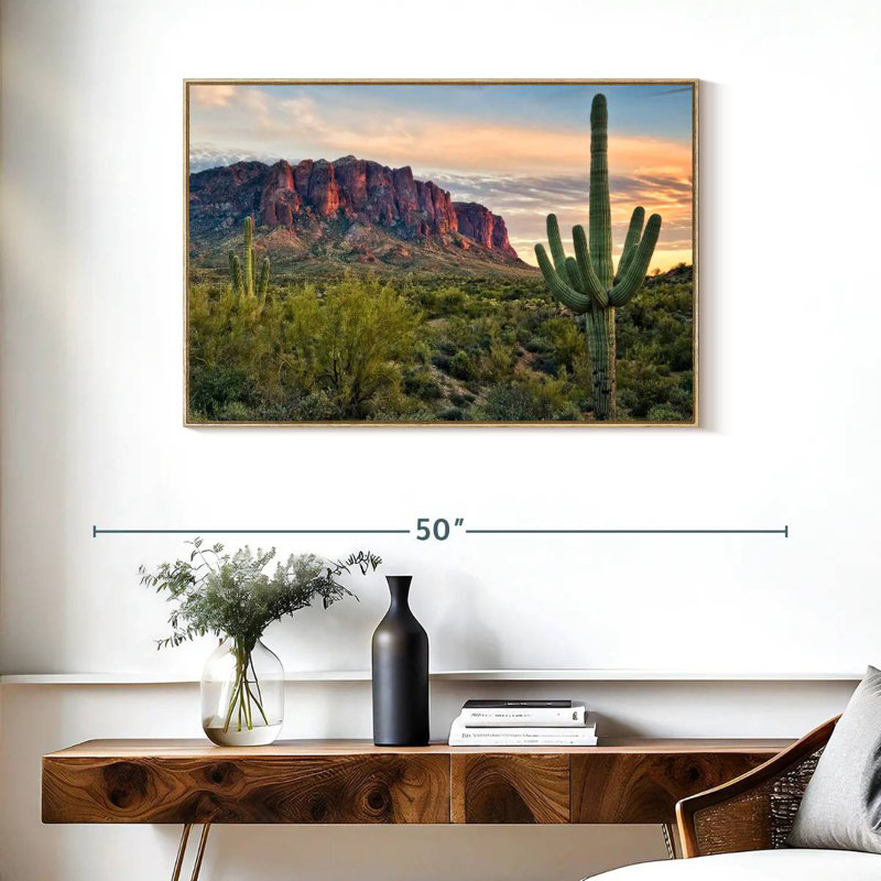 Cactus View II, Cadre flottant en bois naturel, 37 po x 25 po