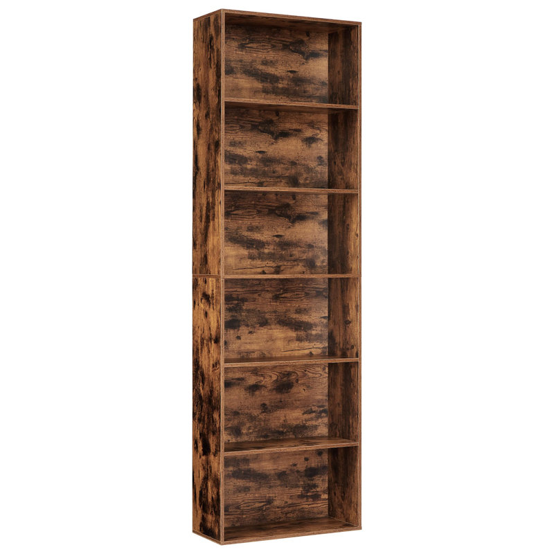 71.4" Tall 6-Tier Wood Bookcase, Slim Industrial Bookshelf with Anti-Tip Design, Brown