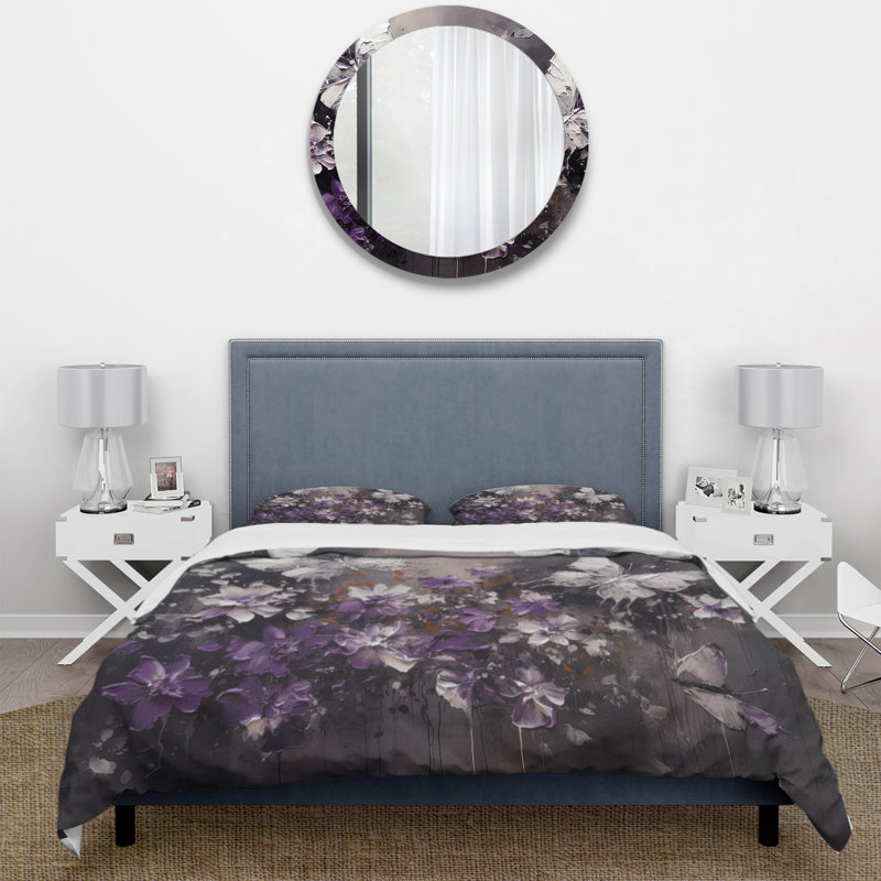 Ensemble de housse de couette en microfibre / polyester mauve et blanc, Housse de couette pour très grand lit et 2 très