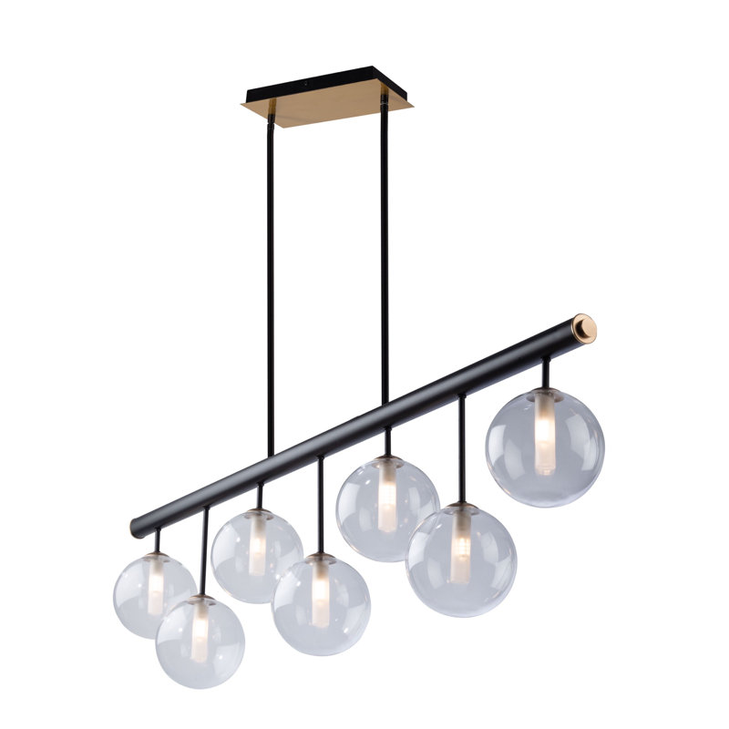 Lustre géométrique unique à 7 lumières Aurelia, Noir mat, Transparent