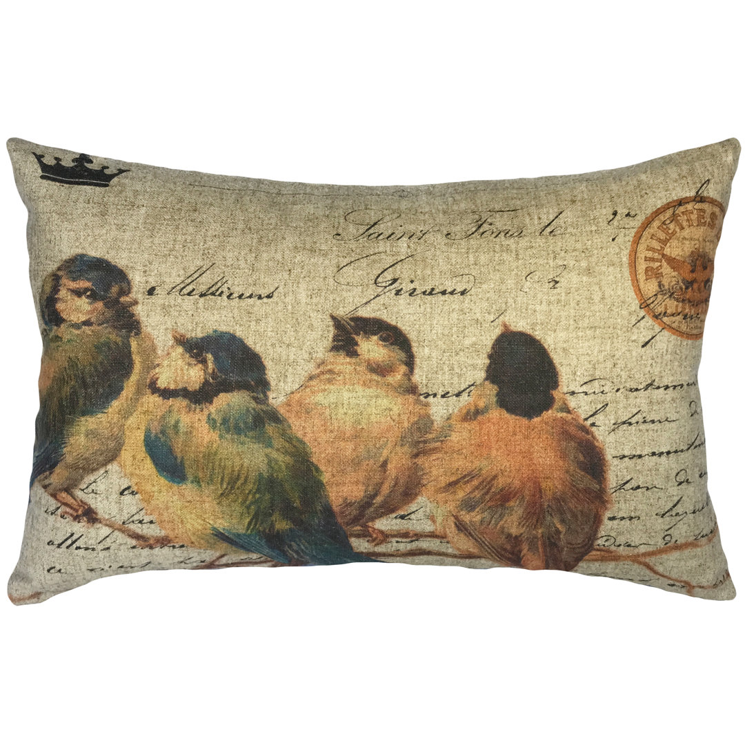  Birds of Branch Linen Lumbar Pillow TheWatsonShop