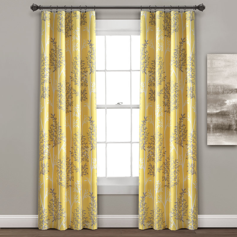 Linear Tree Curtain Pair, Gray, 38"W x 84"L