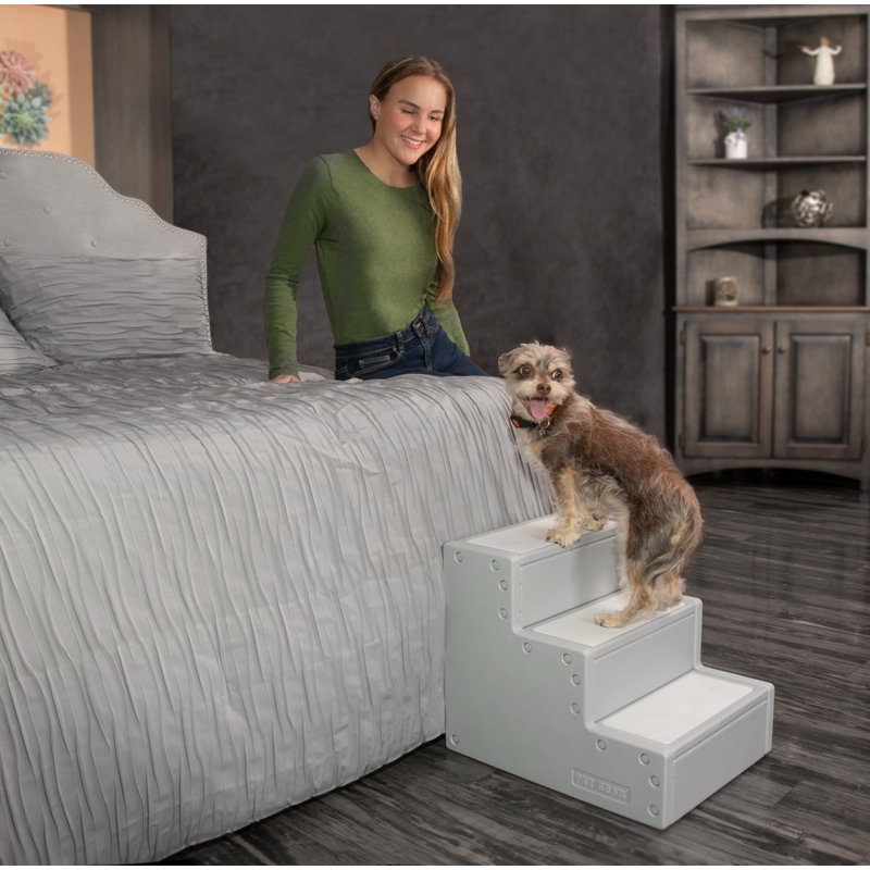 Gray 3-Step Pet Stairs with Non-Slip Surface