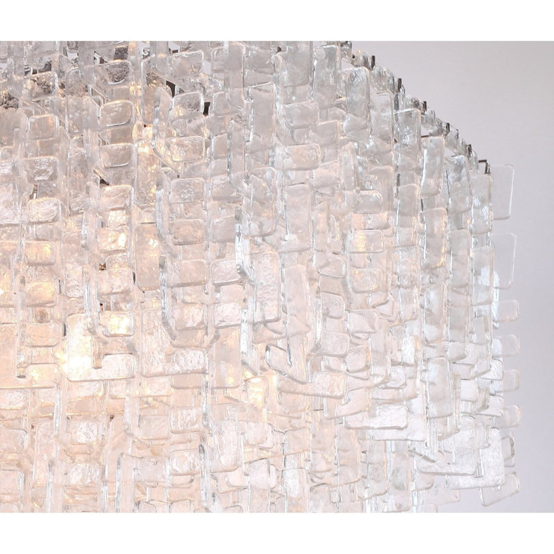 Lustre carré clair en métal, Verre lisse givré, Nickel brossé, 30” Wide x 42” Height x 30” Depth