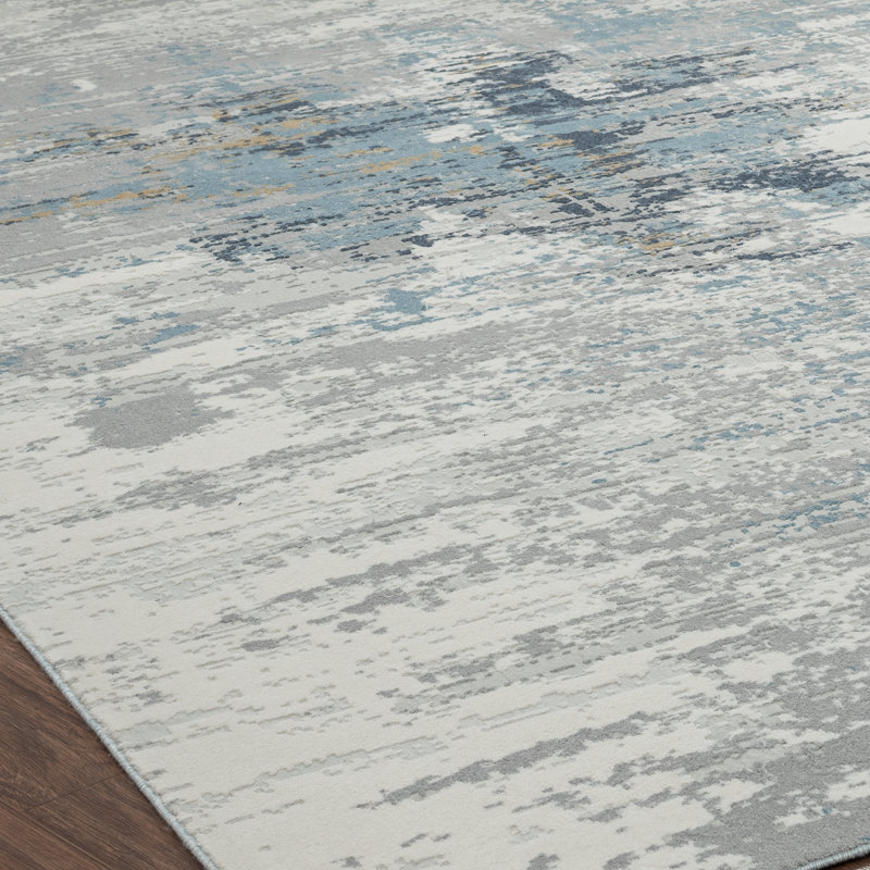 C Abstract Area Rug in Grey, Runner 2'6" x 10'