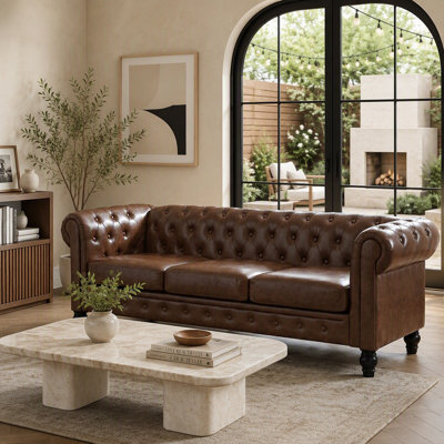 3 Seater PU Leather Chesterfield Sofa