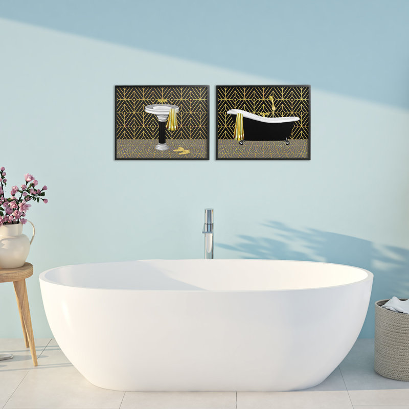 Ensemble de 2 giclées encadrées à motif géométrique, Conrad Knutsen, H 11 po x l 14 po, Giclée encadrée noir minuit