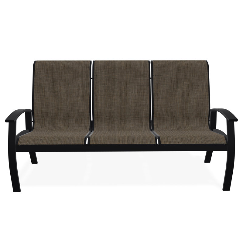 Belle Isle Sling Aluminum Frame 3-Seat Sofa with Marine Grade Polymer Arm Accent, Black, Kora