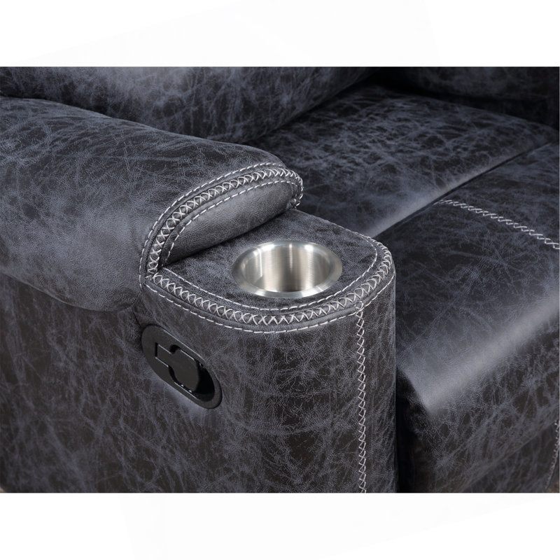 Fauteuil inclinable manuel en microfibre gris Hirah avec fonction porte-gobelet