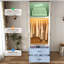 Armoire-penderie de 239 cm de haut avec 2 portes, éclairage DEL à détecteur de mouvement, 2 tiroirs et portes coulissantes de style grange. Meuble de rangement en bois avec compartiment supérieur. Parfait pour la chambre à coucher. Couleur : blanc.-326746180-326746183