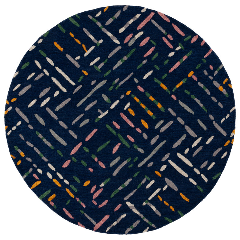 Insiyah Hand Tufted Wool And Cotton With Latex Abstract Rug, Round 6'