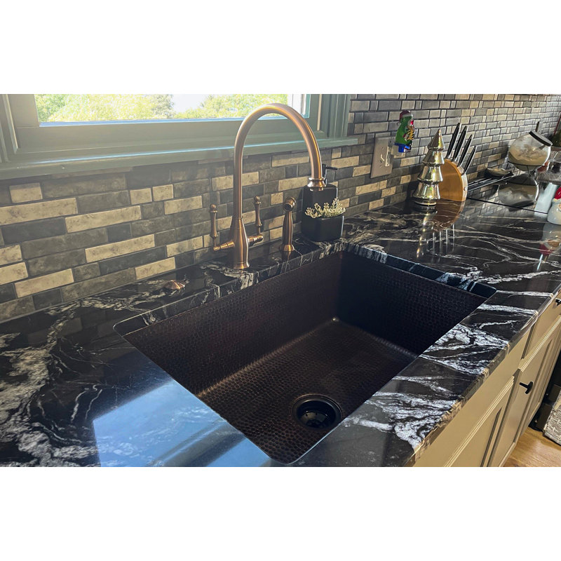 33" Hammered Antique Copper Single Basin Kitchen Sink, Copper