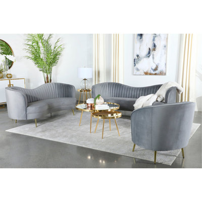 Grey 3-Piece Upholstered Channel Tufted Sofa Set