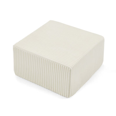 Square Striped Corduroy Modular Ottoman Cube, Versatile Upholstered Foot Stool for Living Room-Beige
