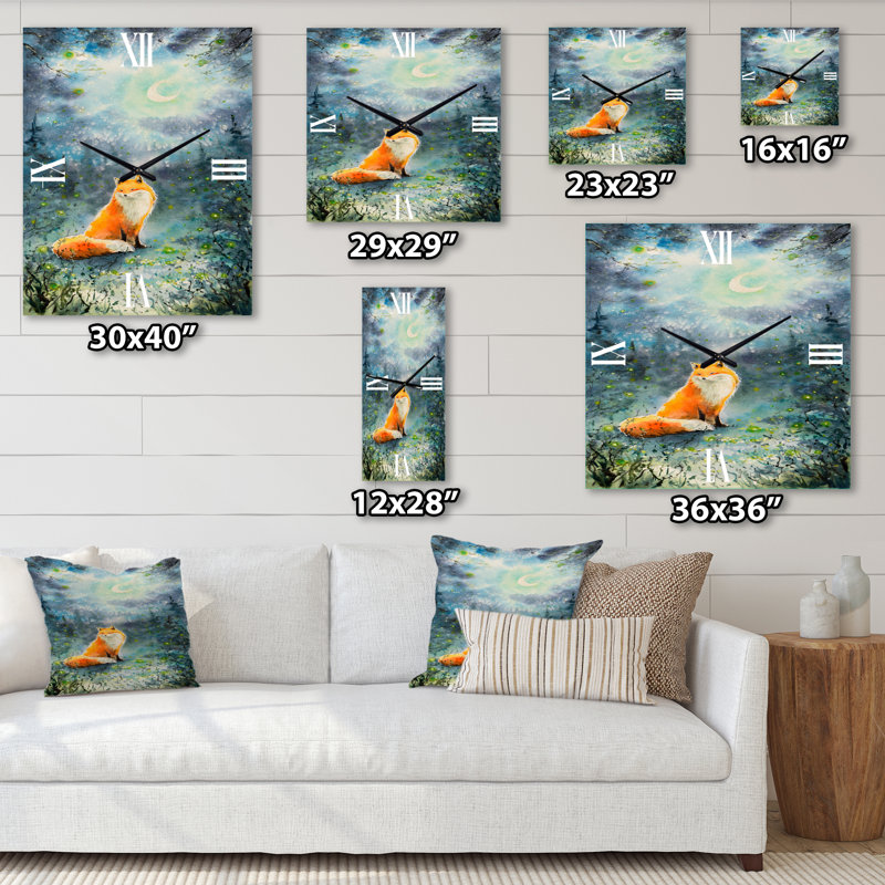 Fox Over A Night Sky - Children's Art Wall Clock, Small
