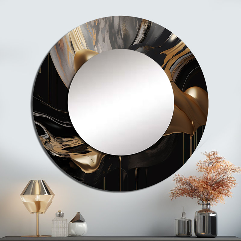 Miroir mural unique en marbre doré et noir Quirina II, 36 po x 36 po