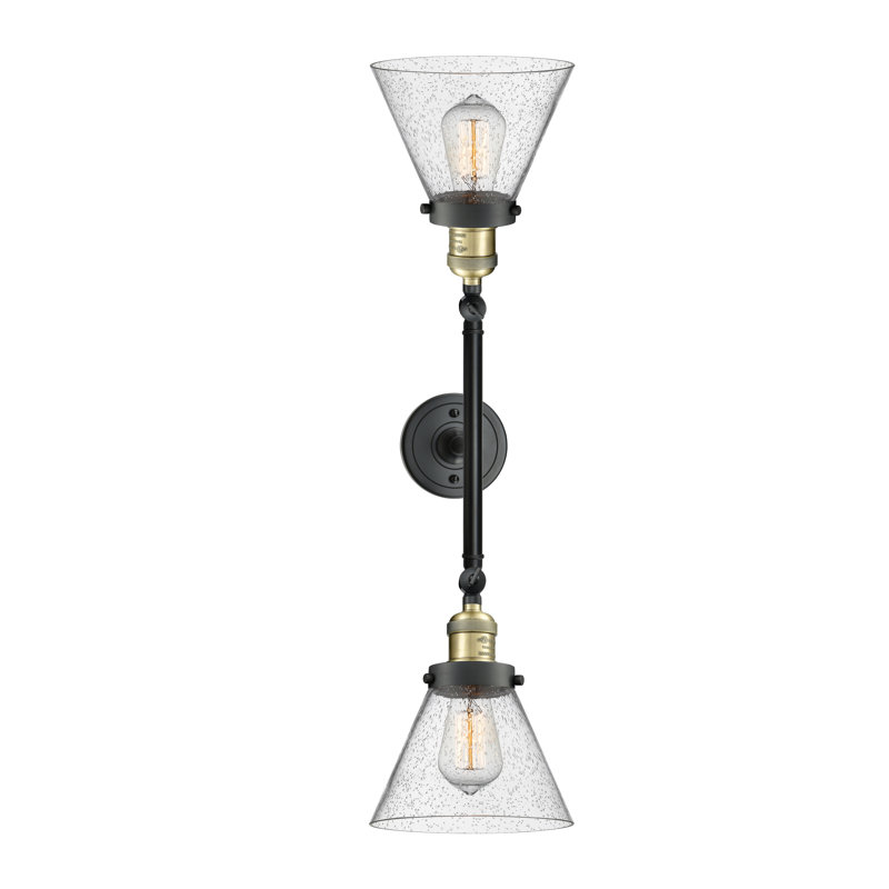 Cone 2 Light Bath Vanity Light, Seedy, Black Antique Brass, 60 Watt Vintage Incandescent Bulb