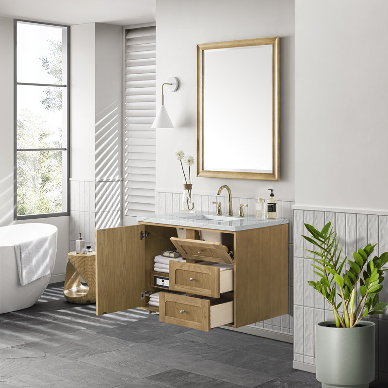 Laurent 36'' W Single Vanity, Ethereal Noctis, 8" Widespread, Light Natural Oak
