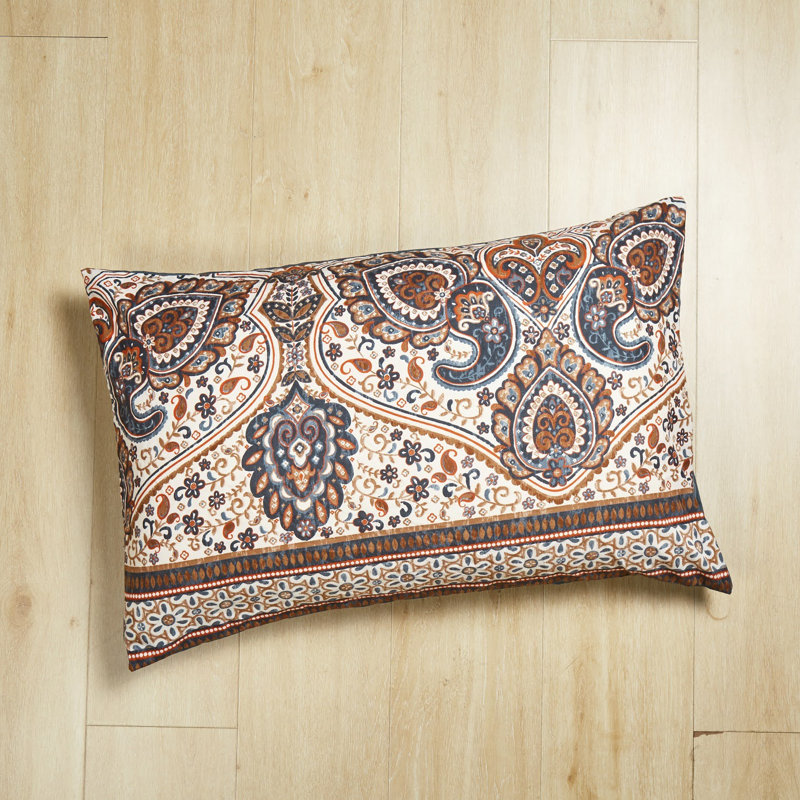 Reversible Pillow Cover, Paisley Mandala, Ivory/Orange