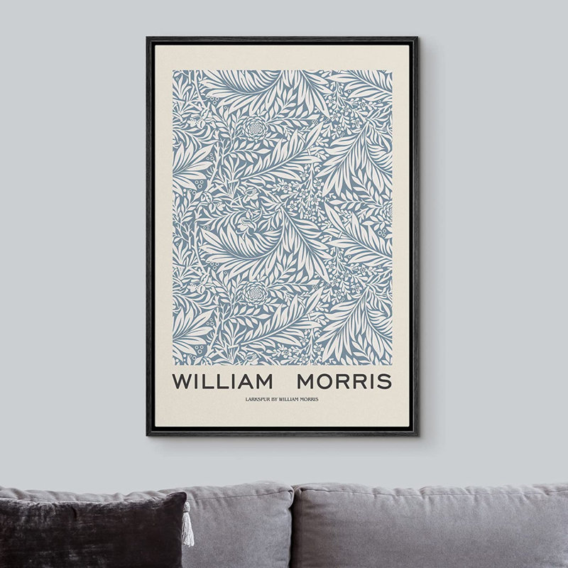 William Morris Blue and White Floral Canvas Art with Black Frame