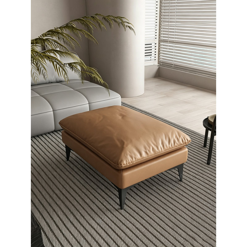 Repose-pieds en cuir avec coussin de duvet, 16.5" H x 35.4" W x 23.6" D, Orange