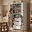Armoire de rangement pour garde-manger de 71 po de hauteur avec 4 portes, 3 tiroirs, 6 porte-bouteilles et tablettes amovibles, armoire de cuisine autoportante-92075570